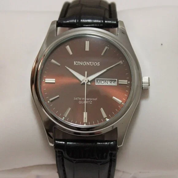 Men's Contemporary Dress Watch Silver Case Black Leather Watch Strap 40mm - Picture 6 of 13